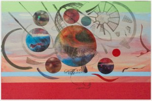 Urban Renewal, 2002-2204, acrylic, oil, film, collage on canvas on panel, 25"x36"